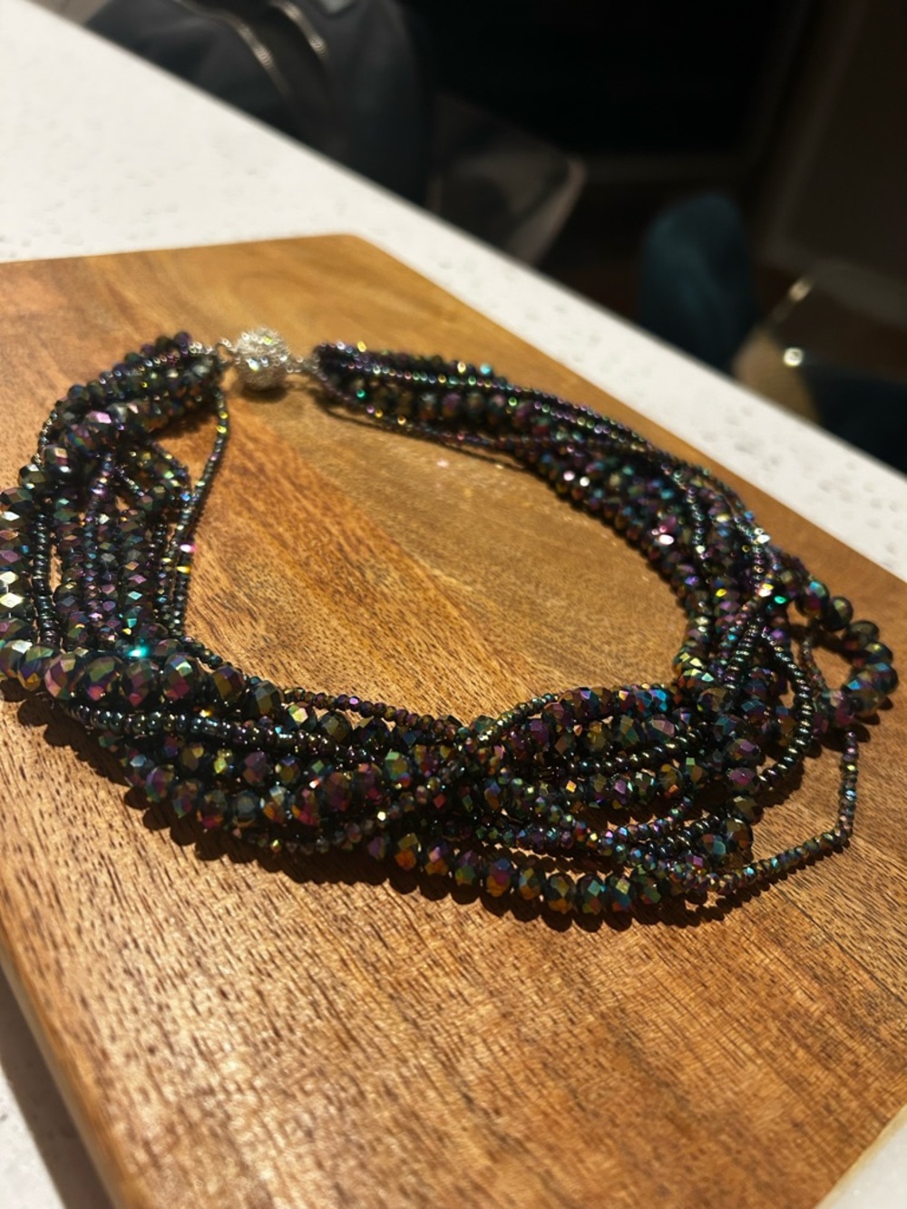 Iridescent Multi-Row Twisted Bead Necklace - Women Jewelry